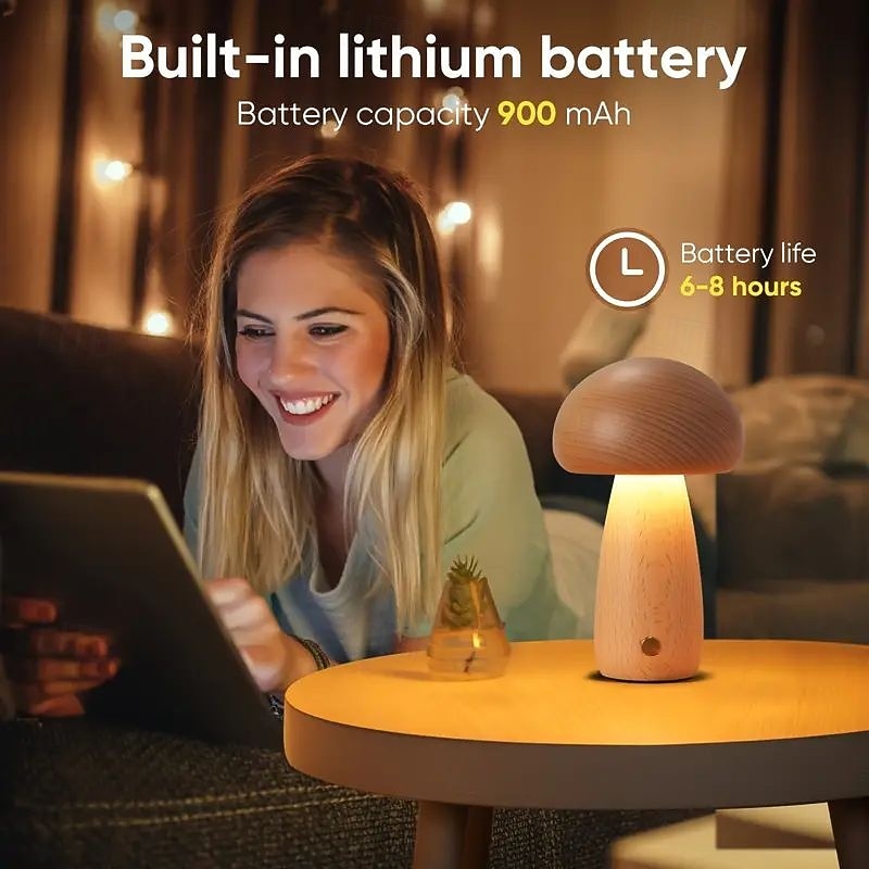 2025年 調光可能なキノコ型テーブルランプ、タッチ式スマート3色キノコ型ランプ、USB充電式ナイトライト、無段階調光、クリスマス、自宅学習、寮の装飾、誕生日プレゼント、ベッドサイドランプ  コレクション – $34.99 –P6