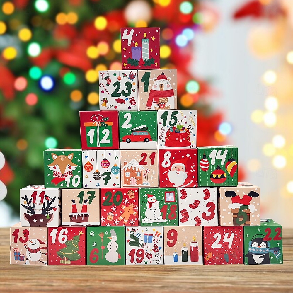 לוח שנה של אדוונט לחג המולד למילוי, 24 קופסאות לוח שנה של אדוונט, לוח שנה של אדוונט למילוי עצמי ליצירה ועמידה, קישוט לחג המולד 2025 - $15.99 –P15