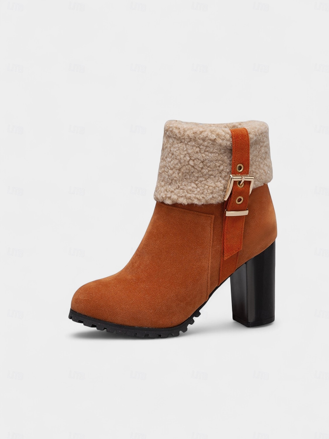 حذاء نسائي بكعب من الجلد المدبوغ باللون الأخضر مع أطراف من الفرو الصناعي، كعب سميك عصري، مثالي لقضاء العطلات الشتوية وحفلات الكريسماس والمناسبات الاحتفالية 2026 - $54.99 –P6