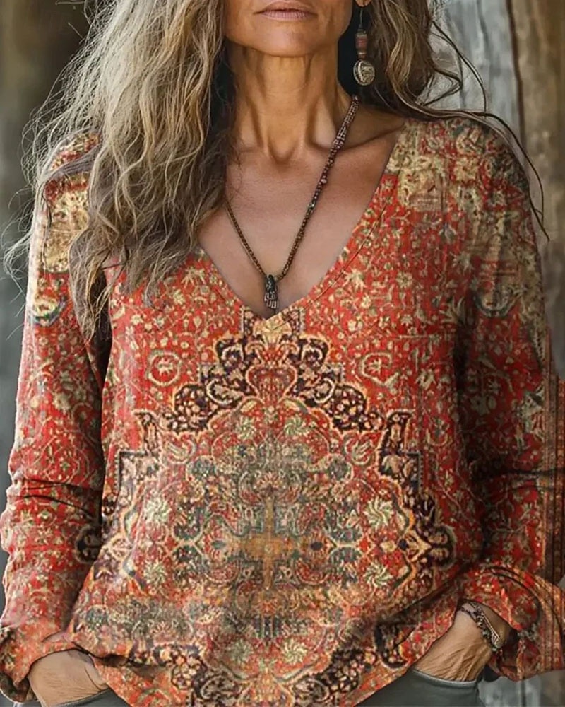 Damen Boho-Hemd Bluse Gerafft Blumen Grafik Elegant Vintage Stilvoll Langarm V Ausschnitt Normale Oberteile Täglich Ferien Ausgehen Blau Wein Armeegrün Rote Violett Frühling Herbst 2026 - $26.99 –P6