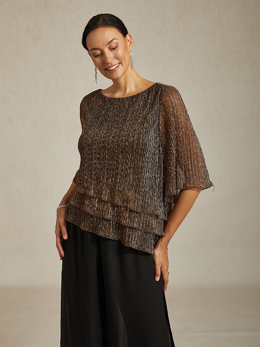 Femmes Chemisier Hauts Élégants Hauts fluides Hauts en mousseline de soie Élégant ancien Occasionnel Manche 3/4 Col ras du cou Col Bateau Travail Quotidien Tenues pour un rendez-vous galant de 2025 ? $69.99 –P2