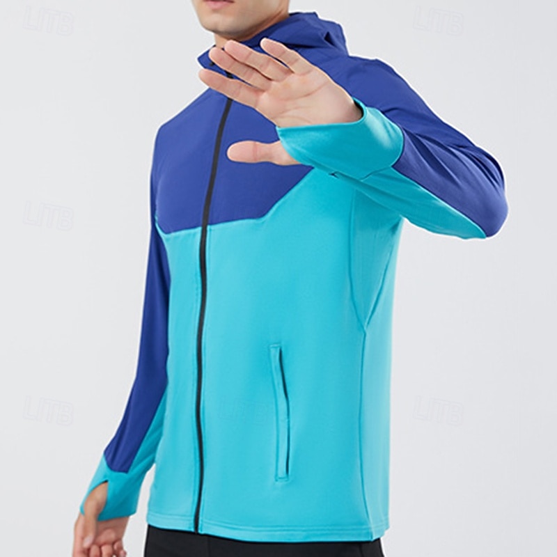 Męskie Kolorowy blok Kurtka sportowa Jesień / Zima Kaptur Długi rękaw Athleisure Ochrona przed słońcem Lekki Siłownia Piesze wycieczki Bieganie Trening Joga Czarny Niebieski Ciemnoniebieski Odzie 2026 - $40.99 –P9