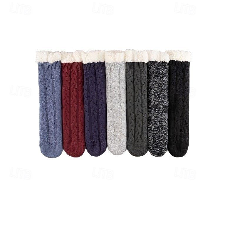 Zimní silné chlupaté podlahové ponožky, protiskluzové teplé vnitřní pantofle pro muže a ženy, útulné flanelové domácí ponožky do poloviny lýtek 2026 - $9.99 –P7