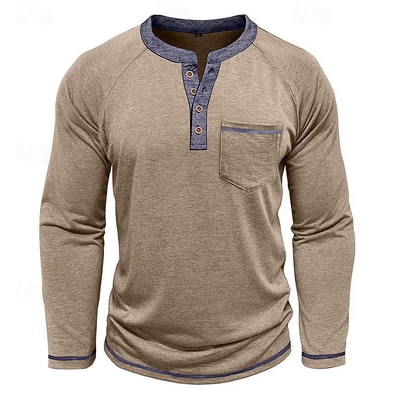 Per uomo Maglietta Maglia Henley Camicia a Maniche Lunghe Manica Lunga Henley Primavera Autunno Blocco di colori Moda Designer Essenziale Tasche Vacanza Streetwear Uscire Rosso scuro Nero Blu marino del 2025 a $11.99 –P11