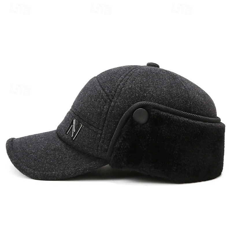 2026年 男性用 耳あて付き帽子 冬の帽子 ウィンターウォームキャップ 耳あて付き冬用野球帽 冬用野球帽 ブラック グレー ポリエステル ファッション 現代コンテンポラリー デイリーウェア デート 単色/無地 保温 防風  コレクション – $9.49 –P4