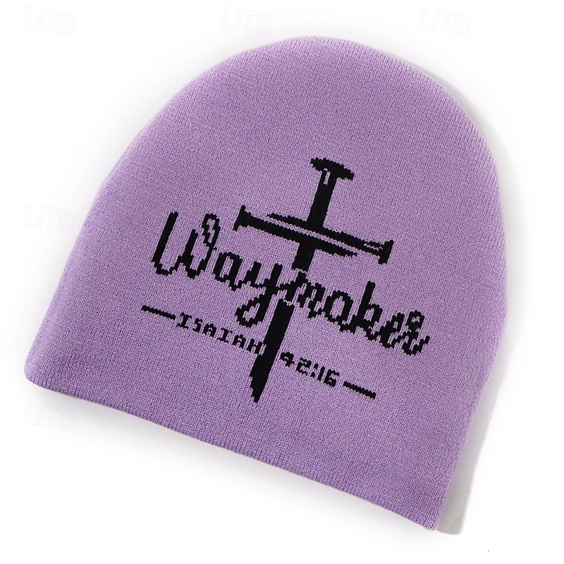 Herre Unisex Beanie lue Vinterhatter Luer Strikk lue Vinterlue Svart Rød polyester Strikket Koselig Halloween Dagligdagstøy Bokstaver Kors Varm 2025 - $4.49 –P3