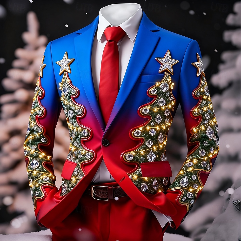 Christmas Miesten Joulukuusi Blazer-takki Mukava Taiteellinen Vapaa-aika Juhla-iltavaatteet Päivittäin Festivaali Napit Painettu Kevät Syksy Talvi Lovikäänne Pitkähihainen Punainen 1 Rubiini Sininen 2025 - $69.99 –P1