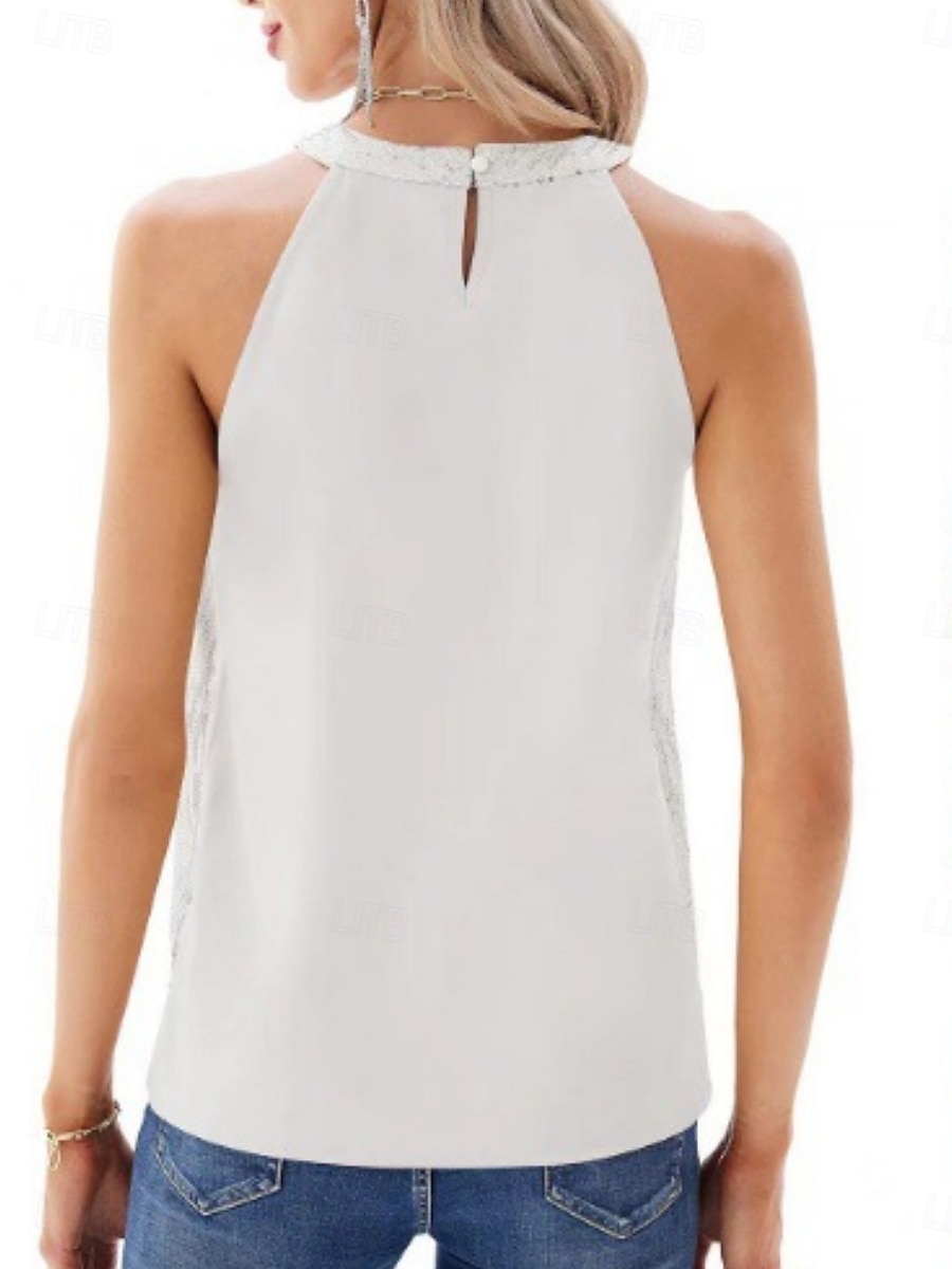 Per donna Canotta a canotta Paillettes Tinta unica Elegante Casual Senza Maniche All'americana Top Regolari Quotidiano Verde salvia Nero Bianco Champagne Vino Estate Primavera del 2026 a $28.99 –P2