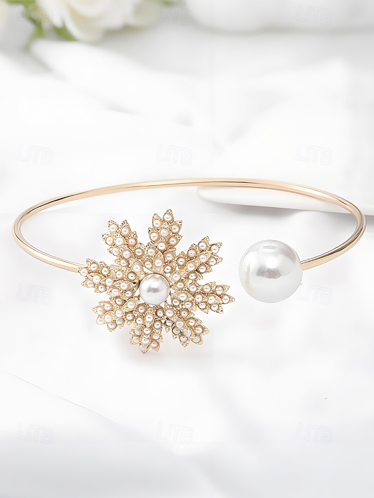 Julesnøfnugg-chokerhalskjede til dame – legering og imiterte perler, elegant design med glitrende steiner, perfekt til høytidsfester og gaver 2026 - $11.99 –P4