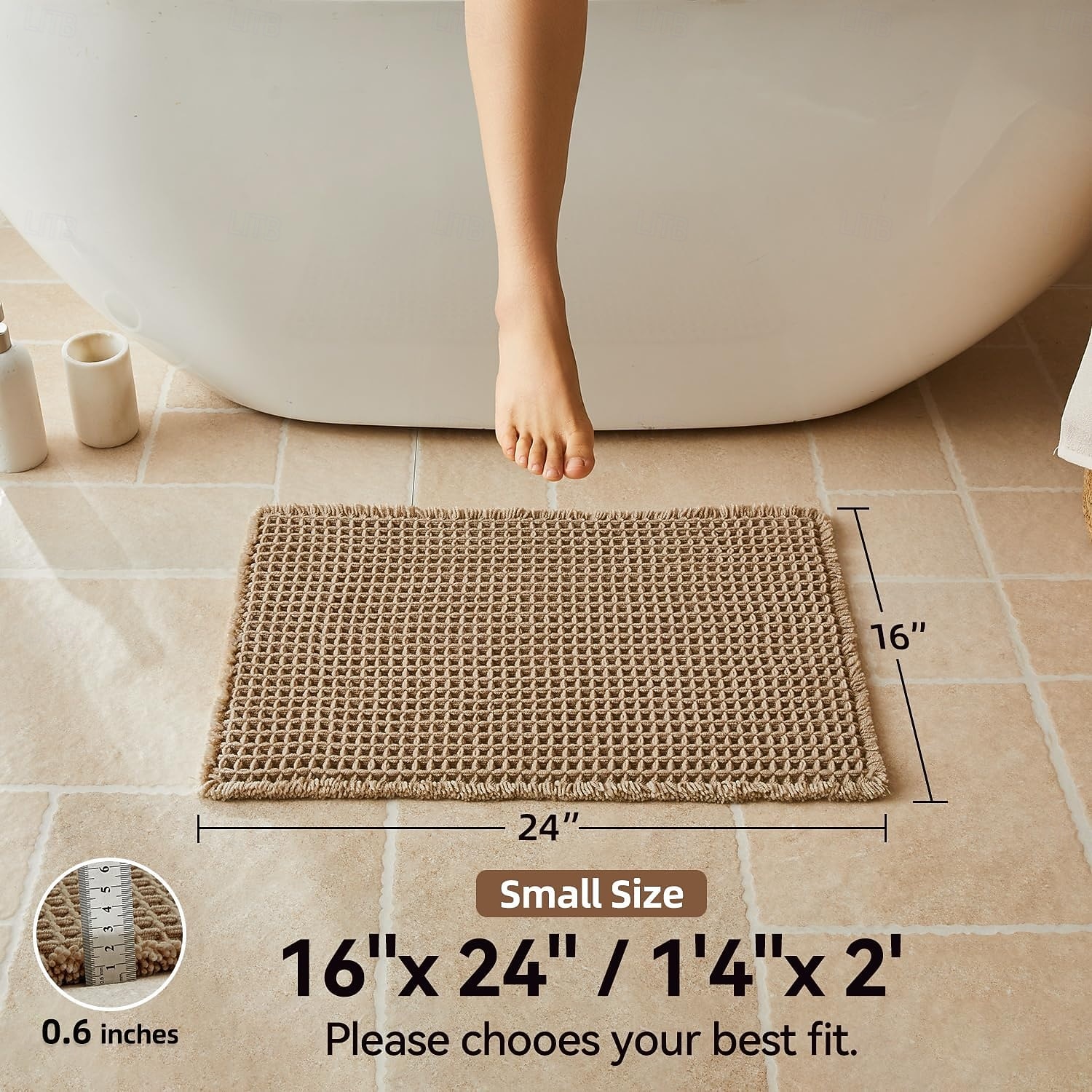 Alfombra de baño tipo gofre, alfombras de baño bohemias antideslizantes y lavables, ultrasuaves, súper absorbentes y de secado rápido, decoración rústica para el baño 2026 - kr.148 –P7