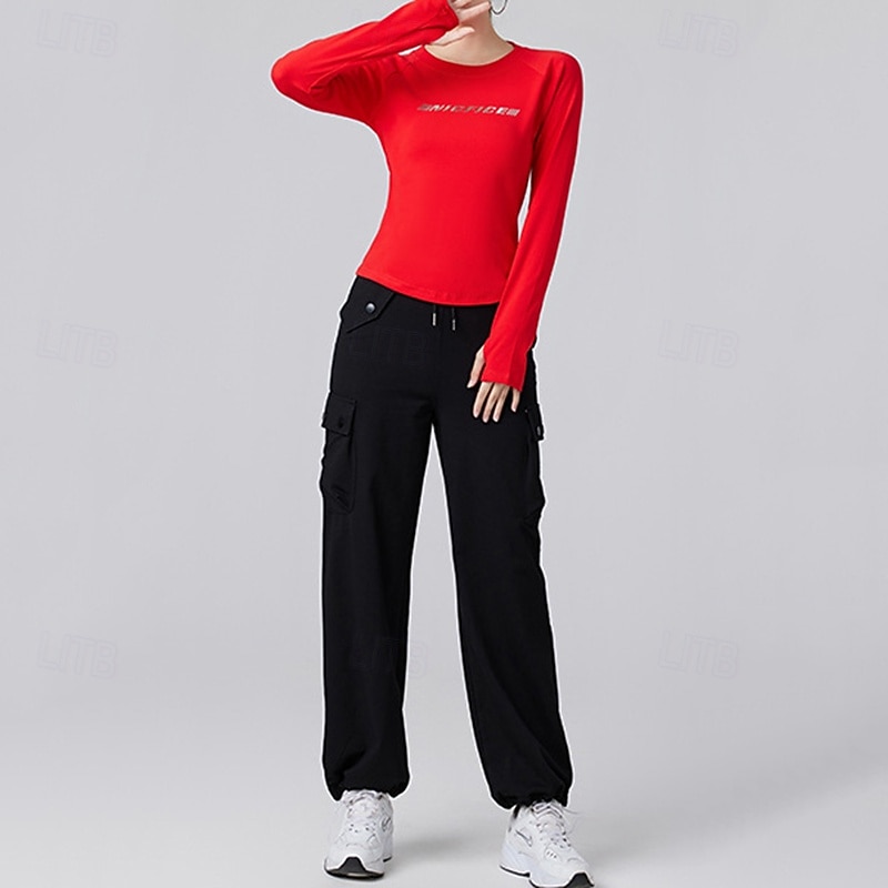 Damen Einfarbig Lauf-T-Shirt Fitnessshirt Sporttop Frühling Herbst Langarm Athleisure Baumwolle Warm Weich Atmungsaktiv Fitnessstudio Wandern Laufen Training Yoga Weinrot Schwarz Weiß Sportbekleidung 2026 - $16.49 –P12