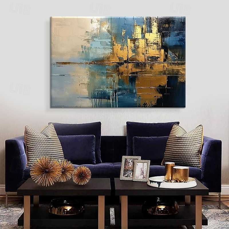 Handmade Oil Painting Canvas Wall Art Decoration Modern Abstract Golden for Home Living Room Decor Stretched Frame Hanging Painting / Rolled Canvas (No Frame) 2026 - $69.99 –P1