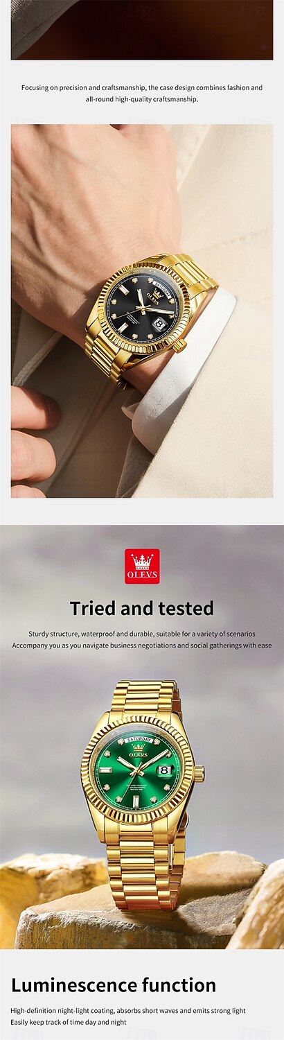 OLEVS Мужские механические часы Роскошная мода Камни бизнес Светящийся календарь Водонепроницаемые часы на стальном ремешке 2026 - $126.99 –P3