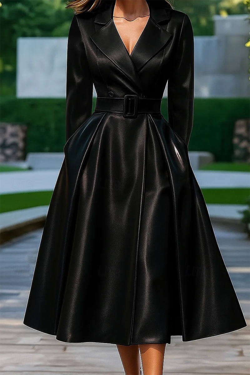Femmes Robe smoking Ligne A Mariage Formel robe demoiselle d honneur Spandex Satin Satin Extensible Élégant Classique manche longue Mi cuisses Revers crantés Double Boutonnage de 2026 ? $183.99 –P4