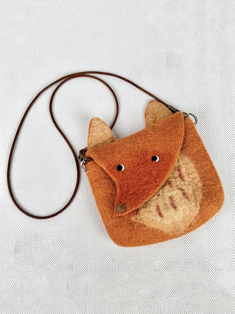 női filc crossbody táska, aranyos róka alakú válltáska, vintage kézzel készített állatmintás kézitáska hölgyeknek alkalmi mindennapi utazáshoz 2025 - $26.99 –P7
