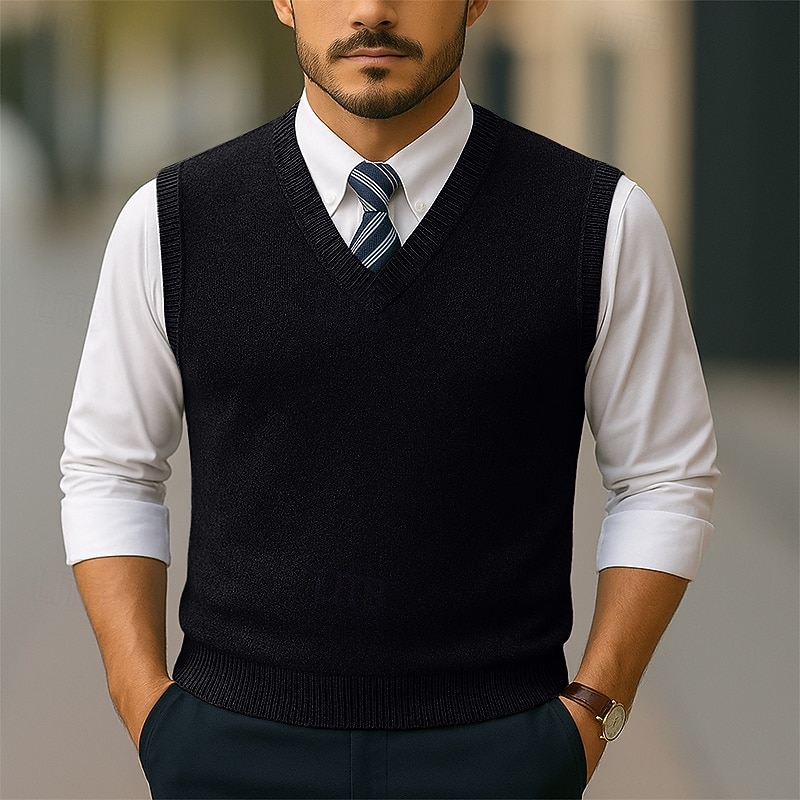 Men's Sweater Sweater Vest Pullover Sweater Jumper Ribbed Knit Regular Tops Knitted Slim Fit Plain V Neck Knitwear Contemporary Casual Business Clothing Apparel Spring Fall Wine Navy Blue M L XL 2026 - $26.99 –P2