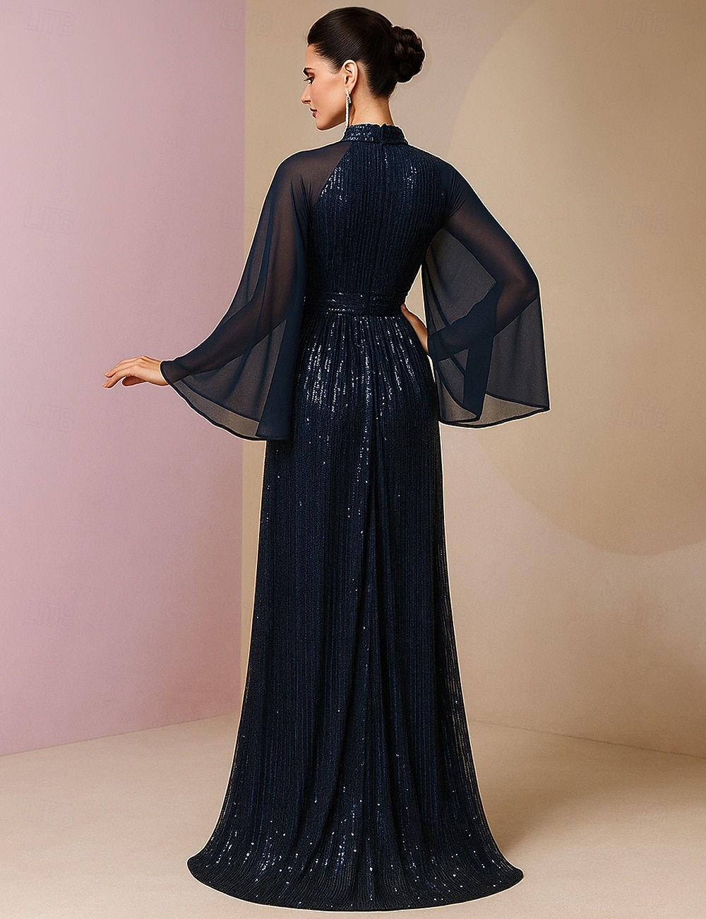 Rochie de invitată la nuntă A-Line lungă rochii formale rochie de seară rochie pentru mama miresei cu mâneci lungi gât înalt elegantă vintage strălucire și strălucire spandex cu paiete 2026 - $114.99 –P2