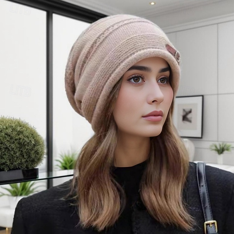 Dame Hatt Vinterhatter Brimless hatter Vindtett Varm Gate Daglig Helg Strikket Ren farge 2025 - $15.49 –P2