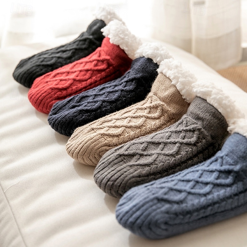 Men's 1 Pair Socks Sherpa Lined Socks Casual Socks Winter Socks Black Wine Color Plain Vacation Daily Knitted Warm Winter Fashion Casual 2026 - $8.99 –P1