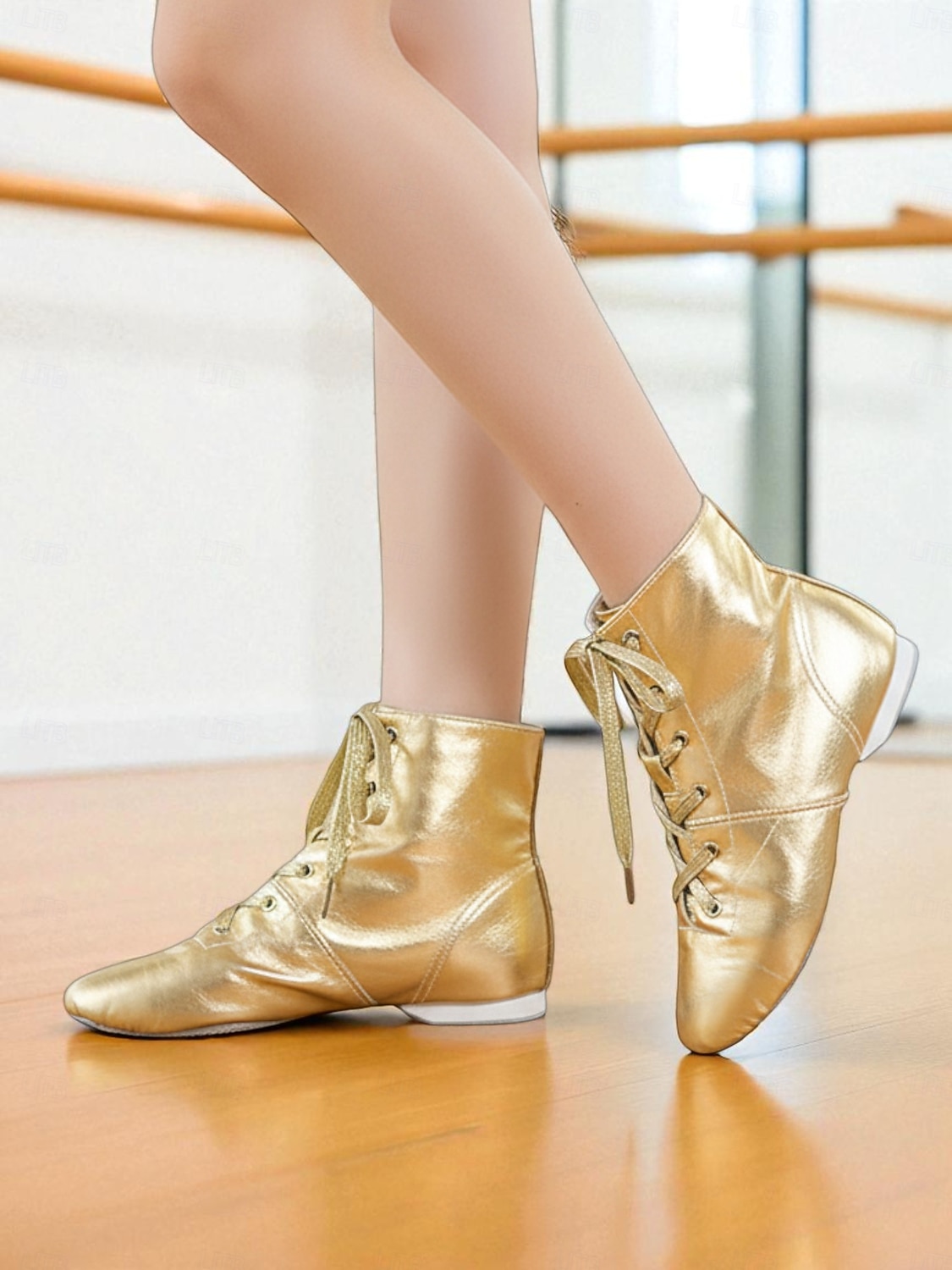 Gouden veterjazzdansschoenen voor dames, professionele leren enkellaarsjes met zachte zool voor podiumoptredens & oefening 2026 - $24.99 –P5