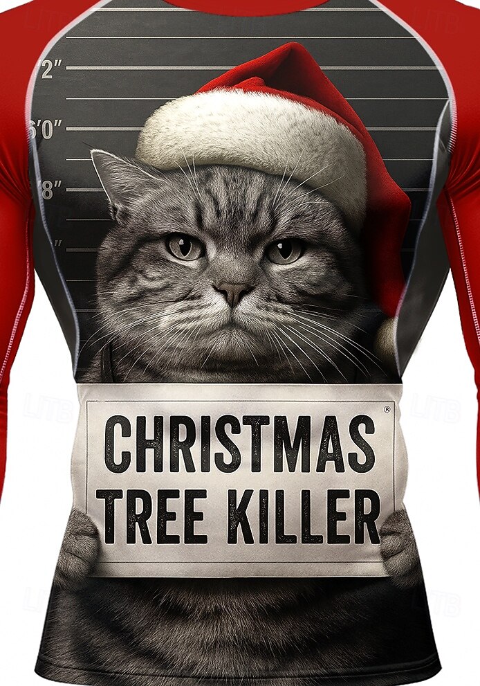 Noël Homme Unisexe T-shirt de compression T-shirt de course manche longue T-shirt Chat Séchage Rapide Compression Power Flex Évacuation de l'Humidité Entraînement en salle Entraînement actif Exercice de 2025 ? $22.99 –P3