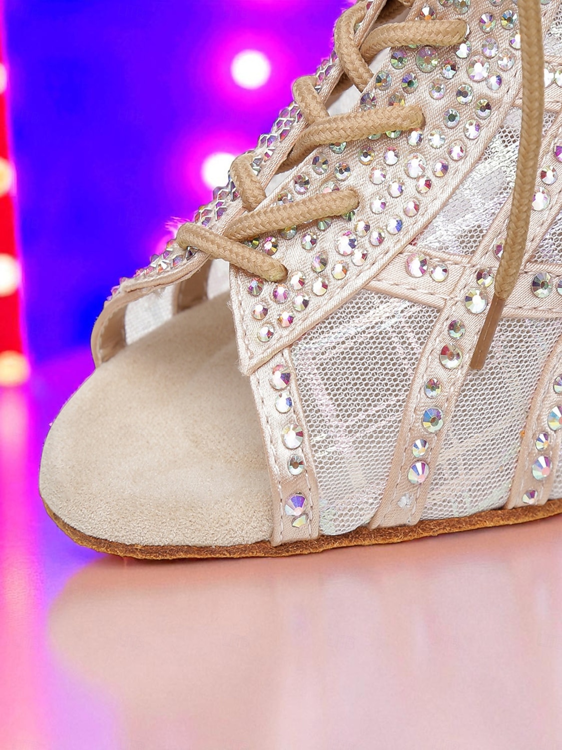 Svarte damesko med høy hæl og netting i netting og strass, stilige latinske ballroomsko med åpen tå for salsa og tango &sceneopptredener 2025 - $79.99 –P5