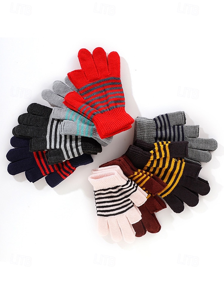 Unisex-Weihnachtsgeschenk-Touchscreen-Handschuhe, mehrfarbig, Polyestermaterial, Streifenmuster, warme Winterhandschuhe für Smartphones und Tablets, perfekt für die Weihnachtszeit 2026 - $9.99 –P6