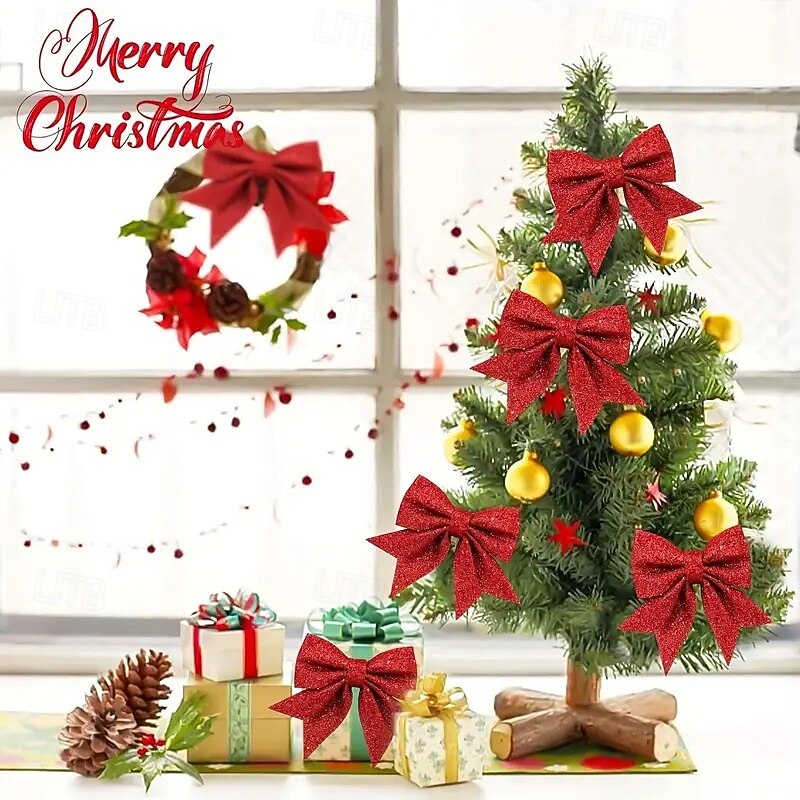 Lazos Brillantes Para árbol De Navidad - Pack De 12 Lazos Con Lentejuelas - Reutilizables Para Decorar Regalos, Ventanas O Guirnaldas