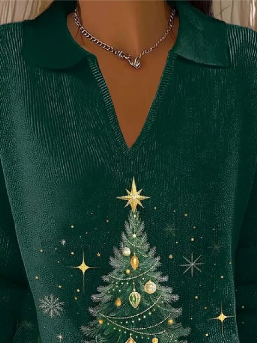 Dames Trui Casual Zacht Kerstboom Geribd V-hals Gebreid Lange mouw Normale tops breien Kerstmis Buiten Dagelijks Groen Herfst Winter 2026 - $39.99 –P2