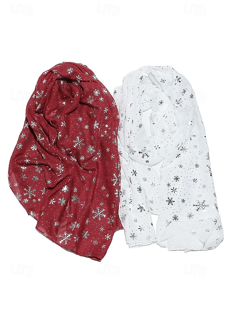 Bufanda navideña de copo de nieve para mujer, diseño festivo en rojo y blanco con copos de nieve metálicos, material de poliéster suave, perfecta para fiestas navideñas y ropa de invierno. 2026 - $14.99 –P5