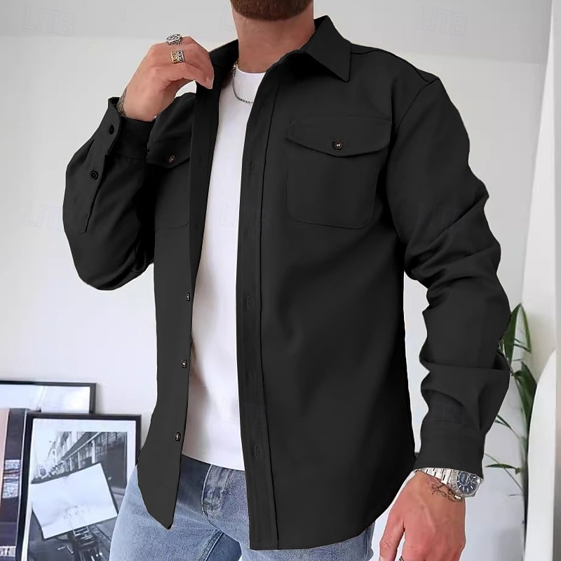 Herren Hemd Freizeithemd Flanellhemd Knopfhemd Overshirt Schwarz Marineblau Beige Langarm Einfach Kragen Täglich Ausgehen Bekleidung Mode Lässig 2026 - $25.99 –P9