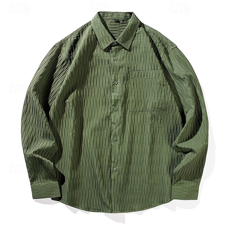 Homens Camisa Social Camisa casual camisa de praia camisa de botão Camisa de algodão Preto Branco Verde Manga Longa Côr Sólida Tecido Aberto para a Lateral Férias Casual Bolsos Roupa Moda Moderna de 2026 por $25.99 –P5