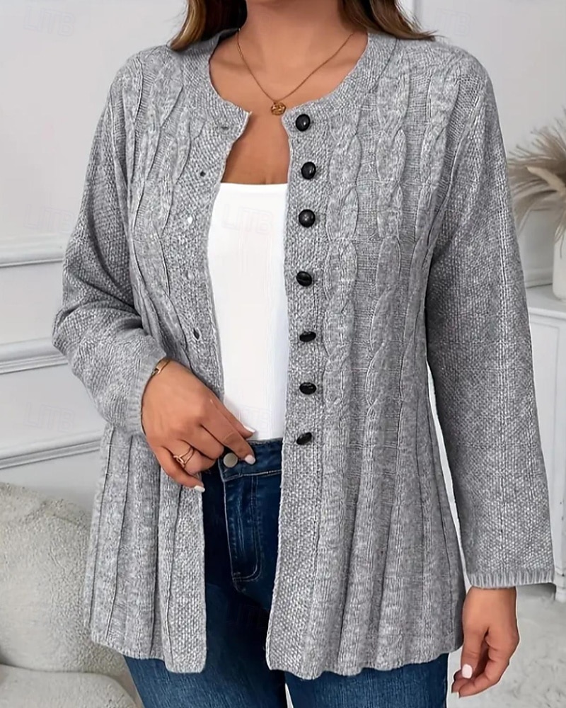 Жен. Вязаная ткань Кардиган Уличный стиль На каждый день Сплошной цвет Вырез под горло Пуговицы Трикотаж Длинный рукав Обычные топы Вязать Повседневные На выход выходные Серый Осень Зима 2025 - $43.99 –P3