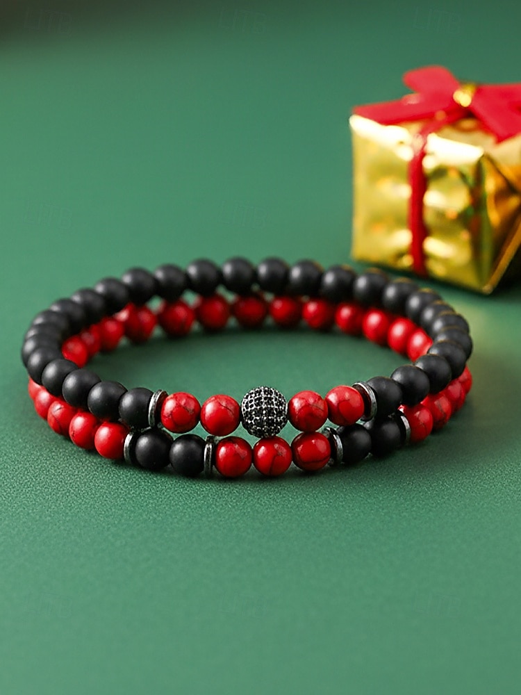 Men's Christmas Gift Natural Stone Beaded Bracelet Set, Multi-Color, Unique Matte & Polished Stones, Stylish Accessory for Holiday Parties, Casual Wear and Festive Occasions 2026 - $11.99 –P3