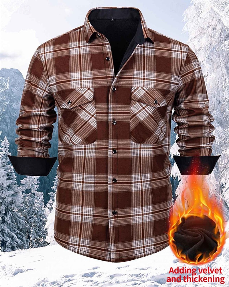 Per uomo Giacca-camicia Giacca camicia Giacca invernale Plaid Vacanza Abbigliamento quotidiano Bianco Rosso Blu marino Azzurro cielo Manica Lunga Bavero Autunno Inverno Abbigliamento Tasca Frontale del 2026 a $35.99 –P1