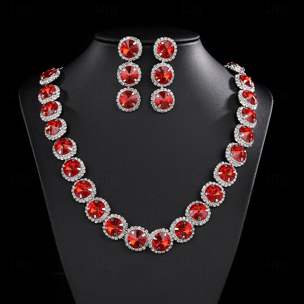 Smaragdgrønt smykkesett med strass til julebord for dame, elegant krystallkjede og øredobber til formelle kvelder &høytidsfeiringer 2026 - $14.99 –P5