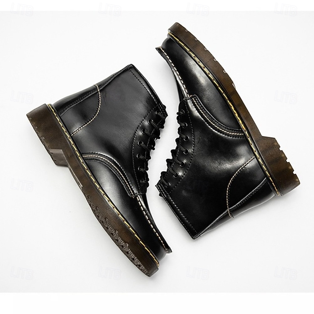 Botas de trabalho masculinas de couro bordô com cadarço, botas de combate vintage casuais de cano curto, duráveis para atividades ao ar livre &sapatos de uso diário de 2026 por $59.99 –P7