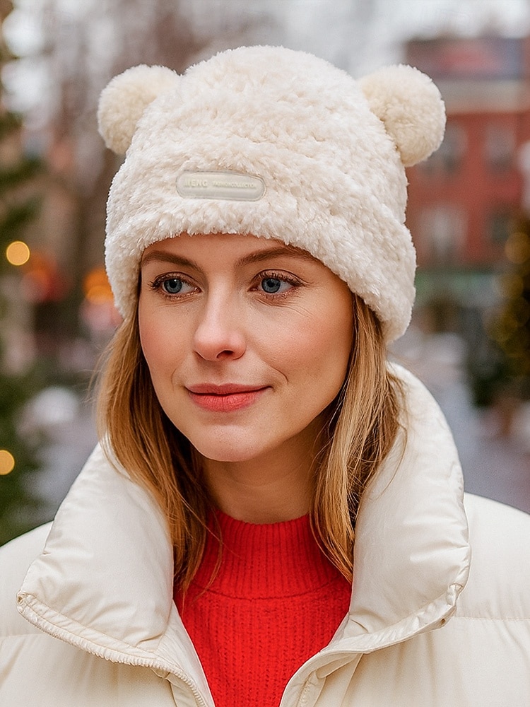 Damska świąteczna czapka nausznik z futerkiem w kształcie misia, wielofunkcyjne, przytulne, zimowe nakrycie głowy z pomponami, stylowy i ciepły dodatek świąteczny 2026 - $9.99 –P1