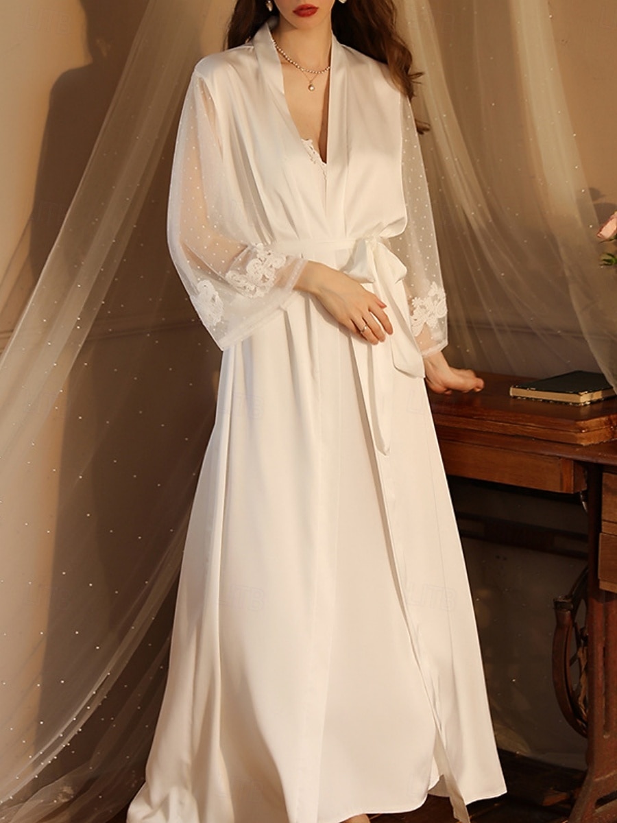 Dames Gewaad Casual Comfortabel Heldere kleur Veters Huis Dagelijks Lange mouw V-hals Zwart Wit Wijn Zomer Lente Herfst Normale pasvorm 2026 - $29.99 –P3