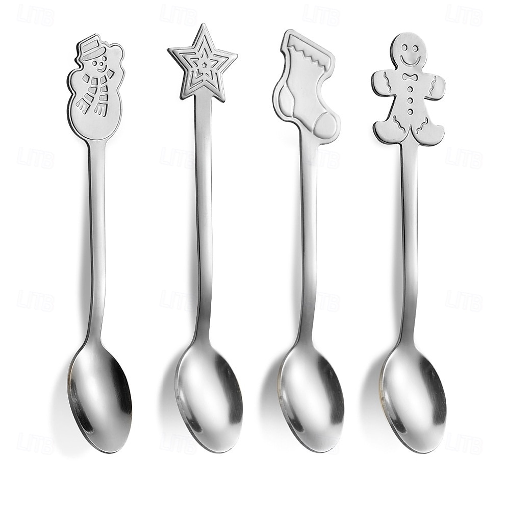 Cuchara navideña de acero inoxidable, juego de 4 piezas con diseño de árbol de Navidad, ideal para el hogar, café, cena, postres, helados y otras ocasiones especiales. Un regalo creativo para fiestas 2025 - $6.49 –P2