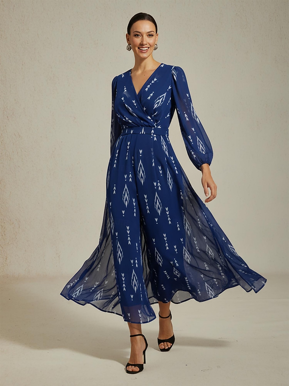tuta da donna in chiffon verde stampato, gamba larga, scollo a V, cintura in vita, elegante, distinguersi, destinazione, ospite di matrimonio, quotidiano, vacanza, casual, primavera estate autunno del 2026 a $159.99 –P7