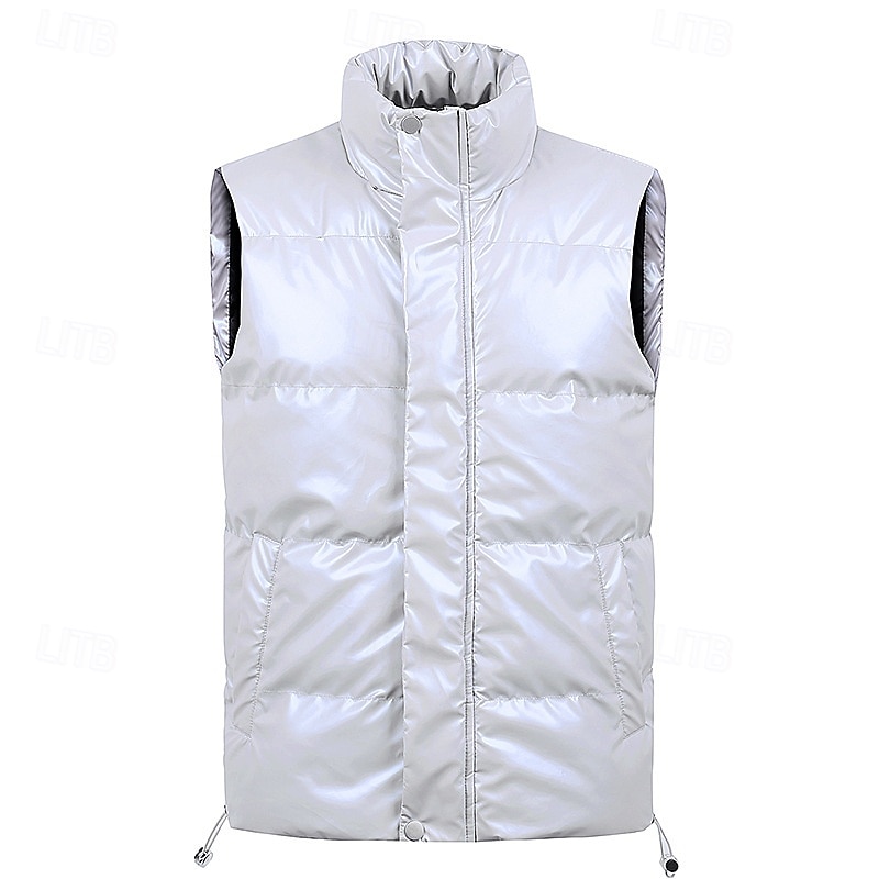 Per uomo Gilet imbottito Gilet Vacanza Quotidiano Data Moda Casual Autunno Inverno Tasca Poliestere Caldo Confortevole Tinta unica Cerniera Collo alla coreana Vestibilità regolare Nero Bianco Caffè del 2026 a $41.99 –P13
