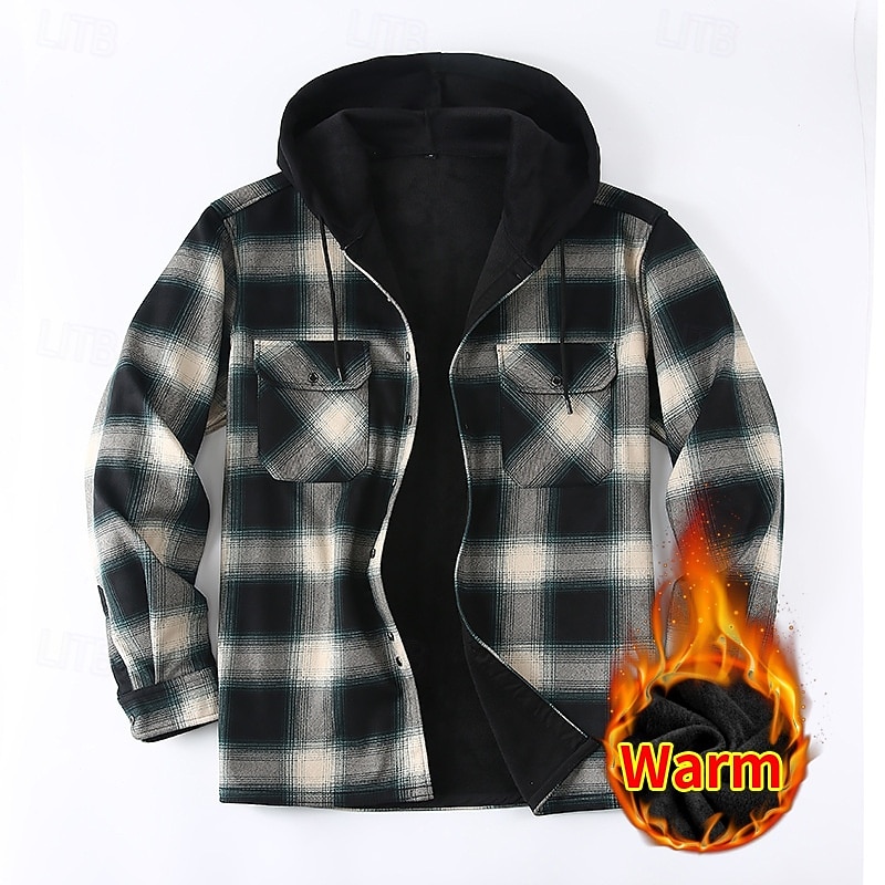 Per uomo Giacca-camicia Giacca camicia Giacca invernale Plaid Vacanza Abbigliamento quotidiano Bianco Rosso Blu Arancione Manica Lunga Con Cappuccio Autunno Inverno Abbigliamento Tasca Frontale del 2026 a $37.99 –P7