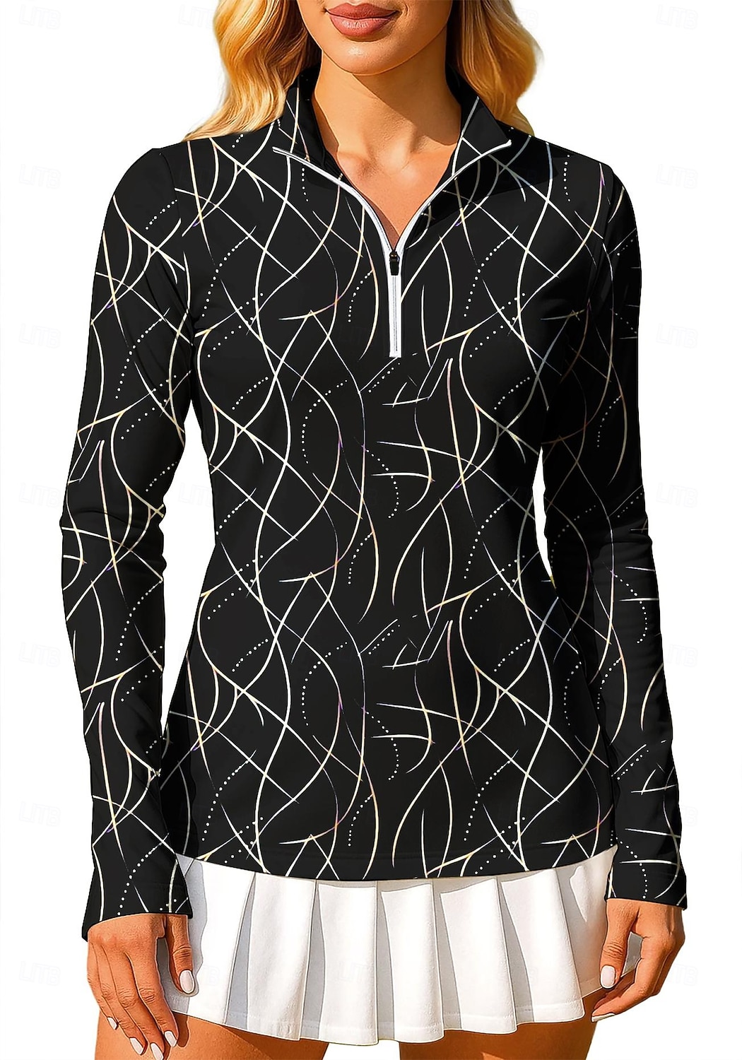 Mulheres Geométrica Arte abstrata Moletom Polo Tops Camisa Camisa Esportiva Manga Longa Imprimir Quarter Zip Pullover UPF50+ Resistente a UV Proteção UV Elástico Respirável Voleibal Tênis Golfe de 2026 por $25.99 –P7