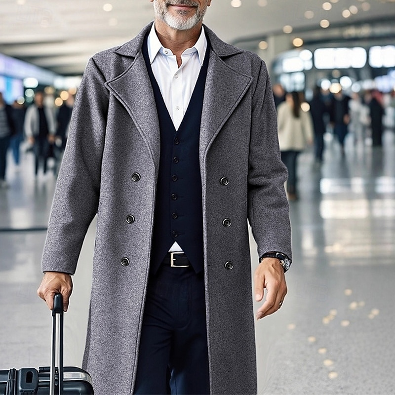 Homens Casaco Casaco impermeável Casaco longo Férias Diário Outono Inverno Poliéster A Prova de Vento Manter Quente agasalhos Roupa Moda Clássico Tecido Bolsos Lapela Trespassado de 2026 por $39.99 –P1