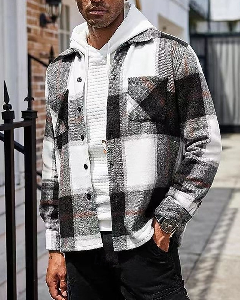 Miesten Paita Rento paita Flanellipaita Button Up paita Rubiini Pitkähihainen Skottiruutukuvio Kauluskäänne Katuvaatteet Loma Tasku Vaatetus Puuvilla Muoti Vapaa-aika Mukava 2026 - $30.99 –P6
