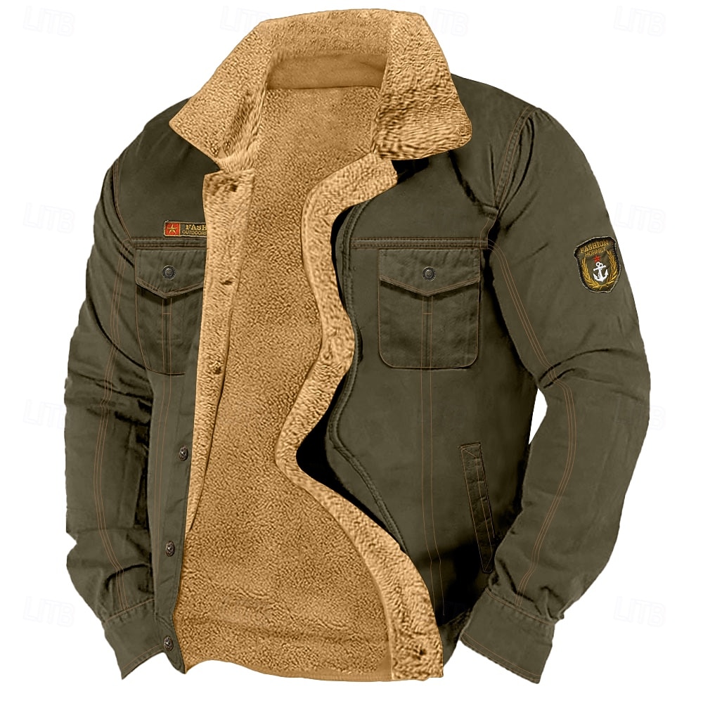 Herre Fleece-jakke Cargo jakke Avslappet Daglig Taktisk Lomme Gammeldags stil Høst Vinter Helfarge Aktiv Årgang Normal Bomull Svart Mørkegrønn Kakifarget Jakker 2026 - $62.99 –P1
