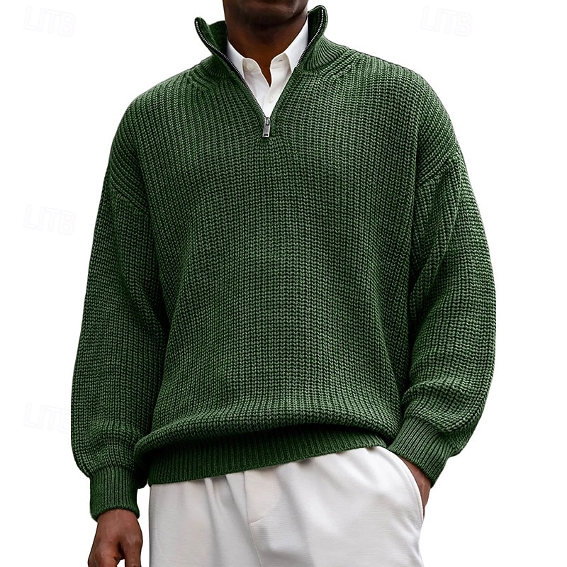 Men's Sweater Pullover Sweater Jumper Quarter Zip Pullover Sweater Ribbed Knit Regular Tops Knitted Slim Fit Plain Standing Collar Knitwear Contemporary Casual Daily Wear Clothing Apparel Spring Fall 2026 - $36.99 –P2