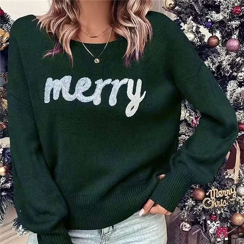 Noël Femmes Hauts décontractés Un sweatshirt pullover manche longue Top Athleisure Lettre Coton Doux Chaud Soirée Vacances Tenue de sport Tenues de Sport Noir Rouge Vert foncé de 2025 ? $30.99 –P5