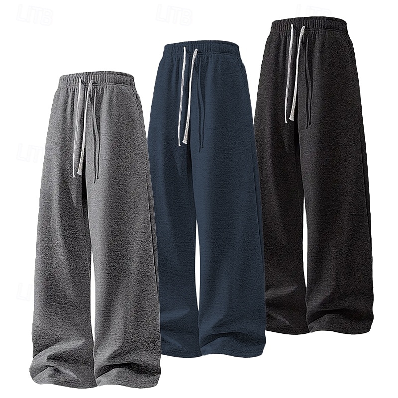 Multi Packs 3pcs Men's Black+Navy Blue+Light Grey Sweatpants Trousers Lightweight Straight Leg Sweatpants Drawstring Elastic Waist Plain Vacation Daily Wear Spandex Spring 2026 - $42.99 –P10